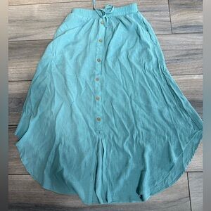 Halara Light Teal Button-Front Midi Skirt XS